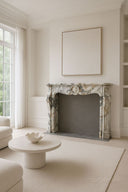 Ornate Style Fireplace Mantel Carved from White Marble