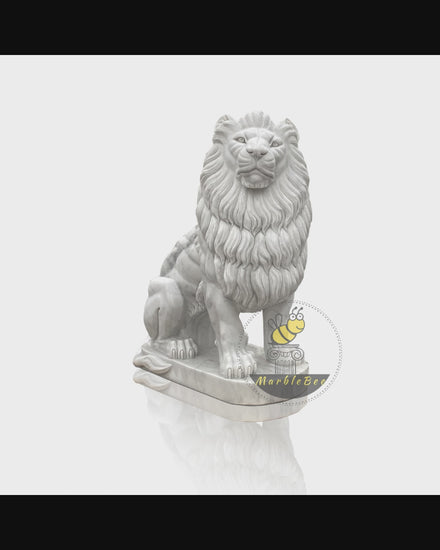 Life size white marble lion statue