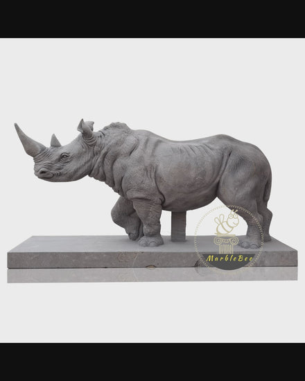 Life size Rhino statue made of grey marble for sale