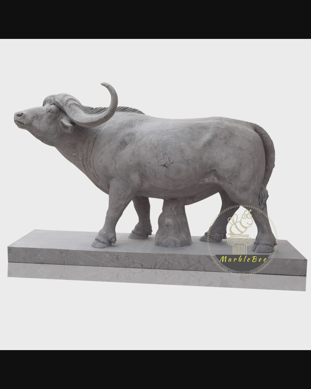 Life size outdoor buffalo statue made of Grey Marble