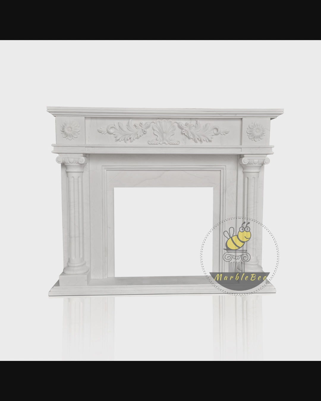 5-star hotel White Marble Historic Mantel with Floral Carving & Column Details 