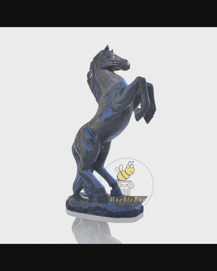 Outdoor Life size rearing horse statue made of dark marble