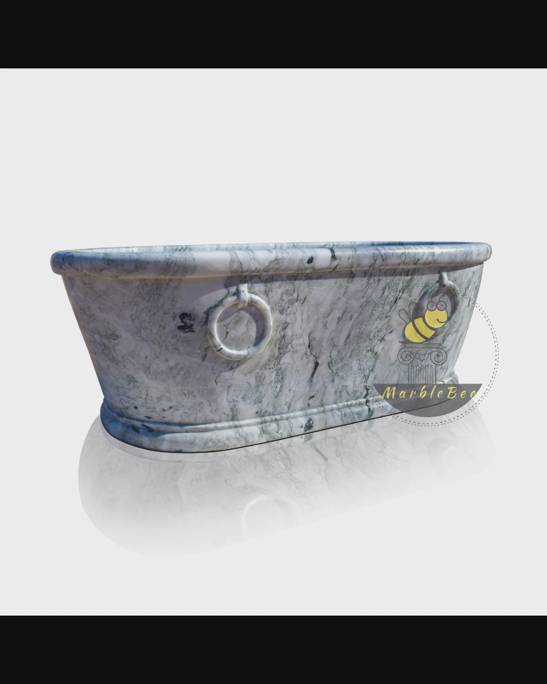 Traditional rolled edge marble oval bathtub with two rings