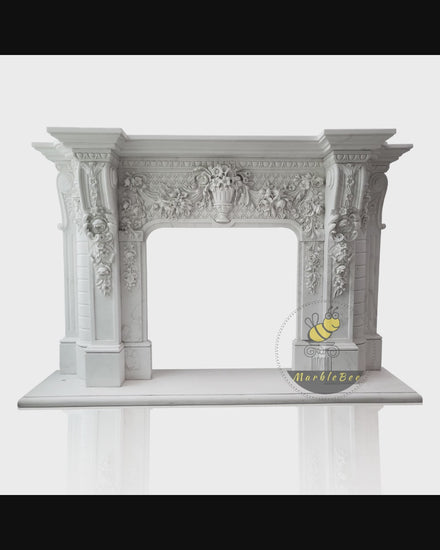 Hand Carved Beijing Victorian Style White Marble Fireplace