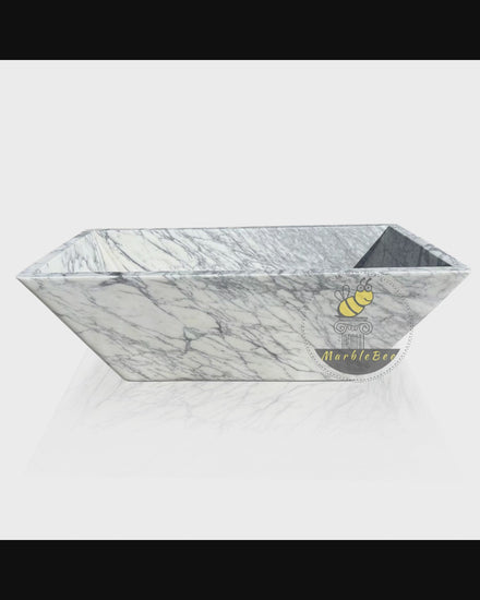 Rectangular Carrara White Marble Bathtub With Ergonomic Slope curve, Good for Back Rest