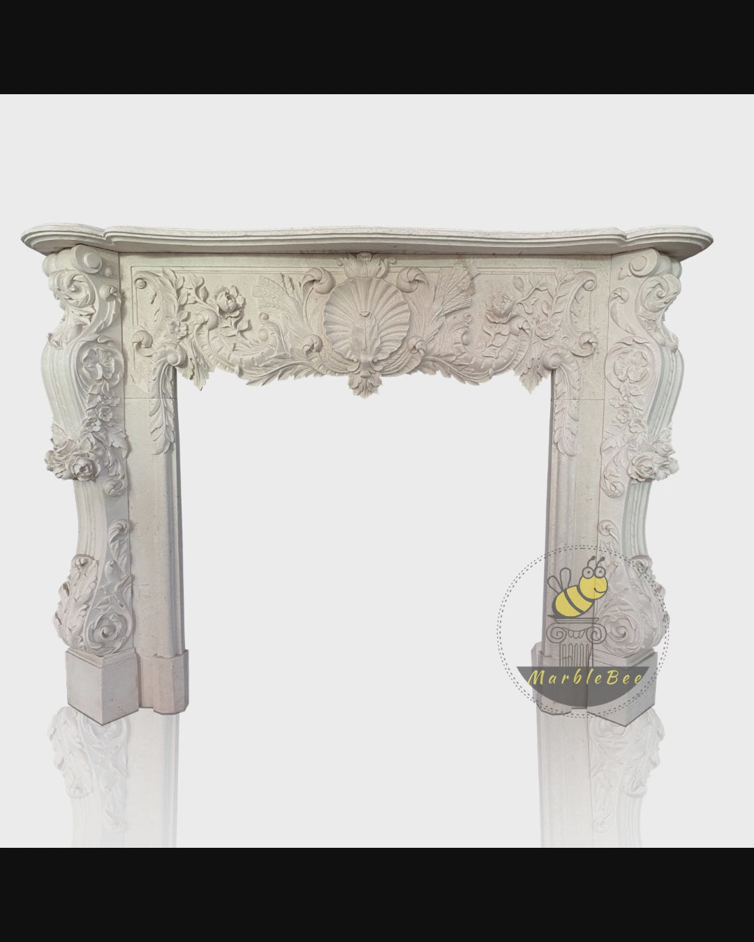 Hand Carved Creamy White Limestone Fireplace Mantel