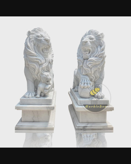 White Marble lion statue for home entrance