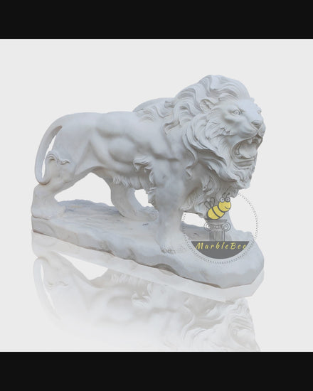 Large outdoor roaring marble lion statue for garden