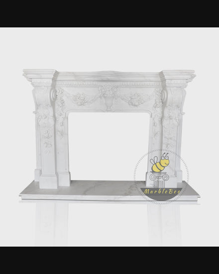 Floral Carving Design with Antique Header and Hearth, Perfect for Living Room Decor