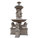 Large garden stone fountain with lion sculptures and lion head sprayer
