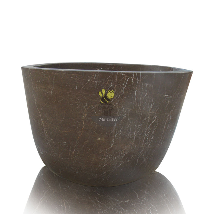 Deep japanese soaking tub with head rester Marblebee hand-carved from brown marble