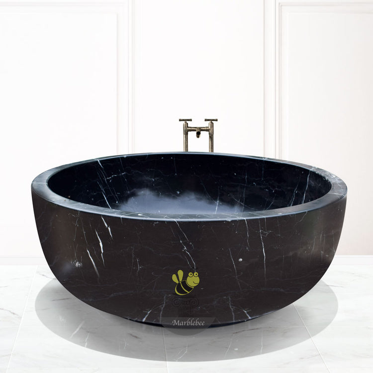 Black Stone tub in Japanese soaking tub style Marblebee customization round modern tub