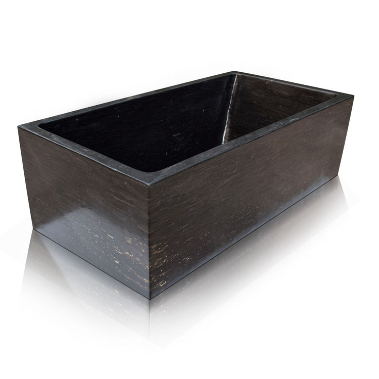 Rectangular Japanese soaking tub made by black marble - 78 inch natural stone square corner tub