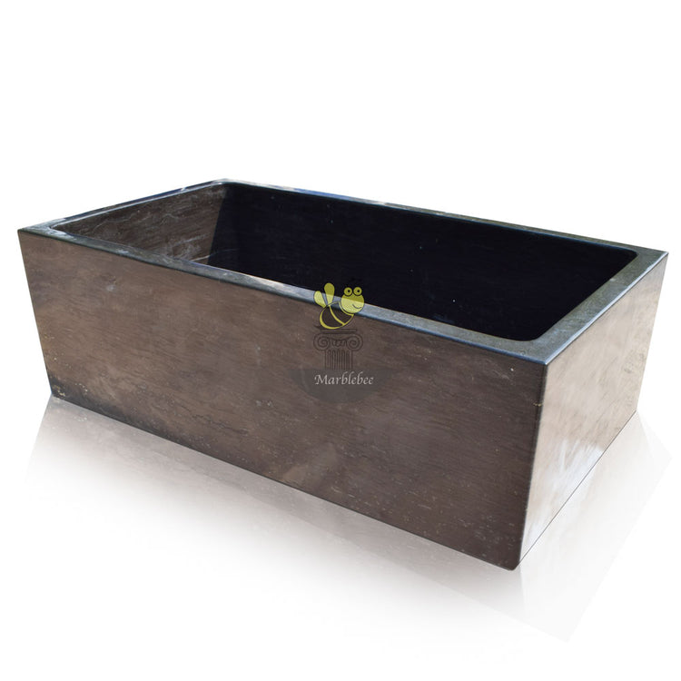 Rectangular Japanese soaking tub made by black marble - 78 inch natural stone square corner tub