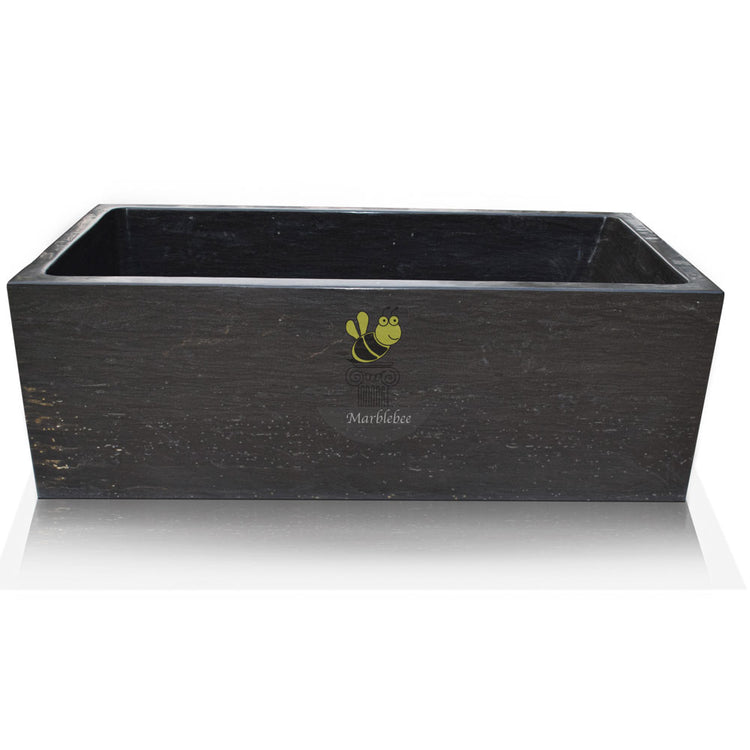 Rectangular Japanese soaking tub made by black marble - 78 inch natural stone square corner tub