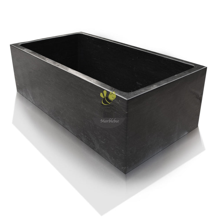 Rectangular Japanese soaking tub made by black marble - 78 inch natural stone square corner tub