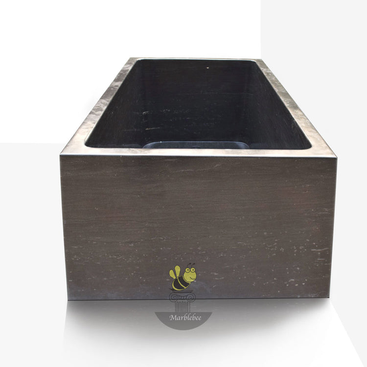 Rectangular Japanese soaking tub made by black marble - 78 inch natural stone square corner tub