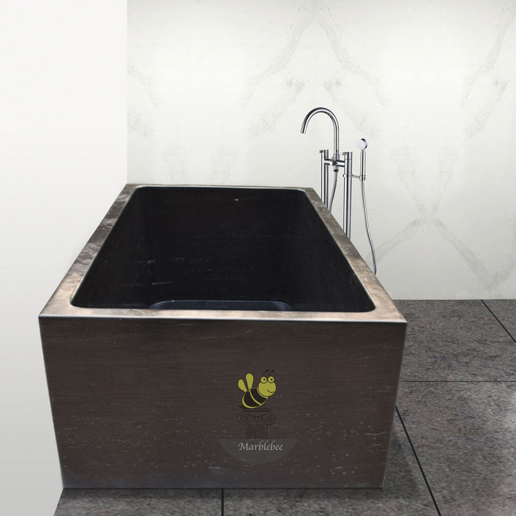 Rectangular Japanese soaking tub made by black marble - 78 inch natural stone square corner tub