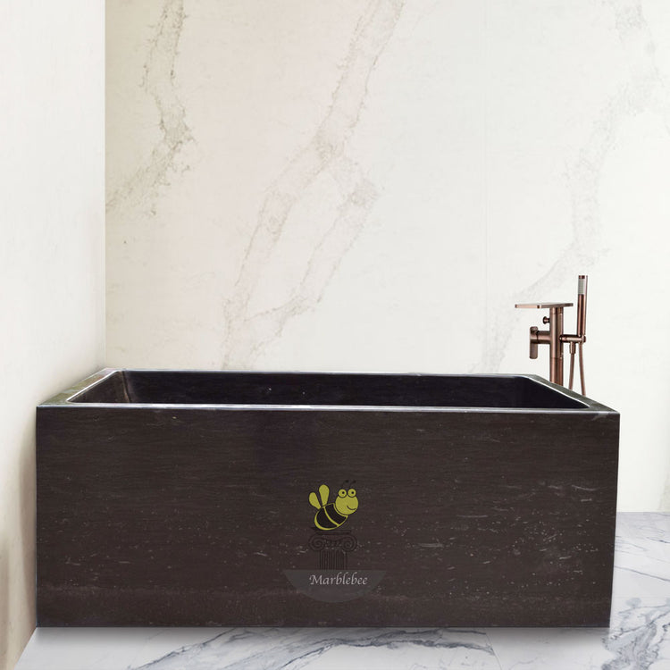 Rectangular Japanese soaking tub made by black marble - 78 inch natural stone square corner tub