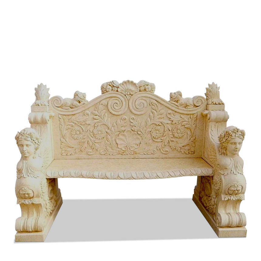 Buy Stone Bench with Carved Statues