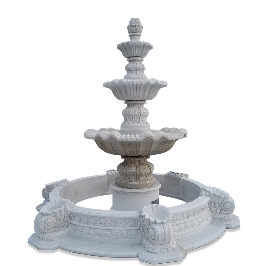 3-tiered white stone fountain