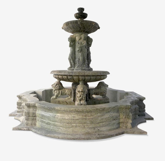 Green Marble fountain with large lion statues
