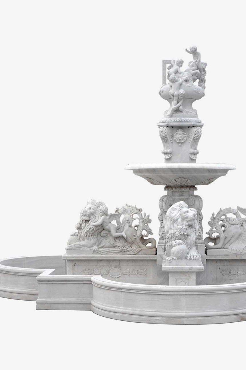 Custom White marble fountain with lion statues