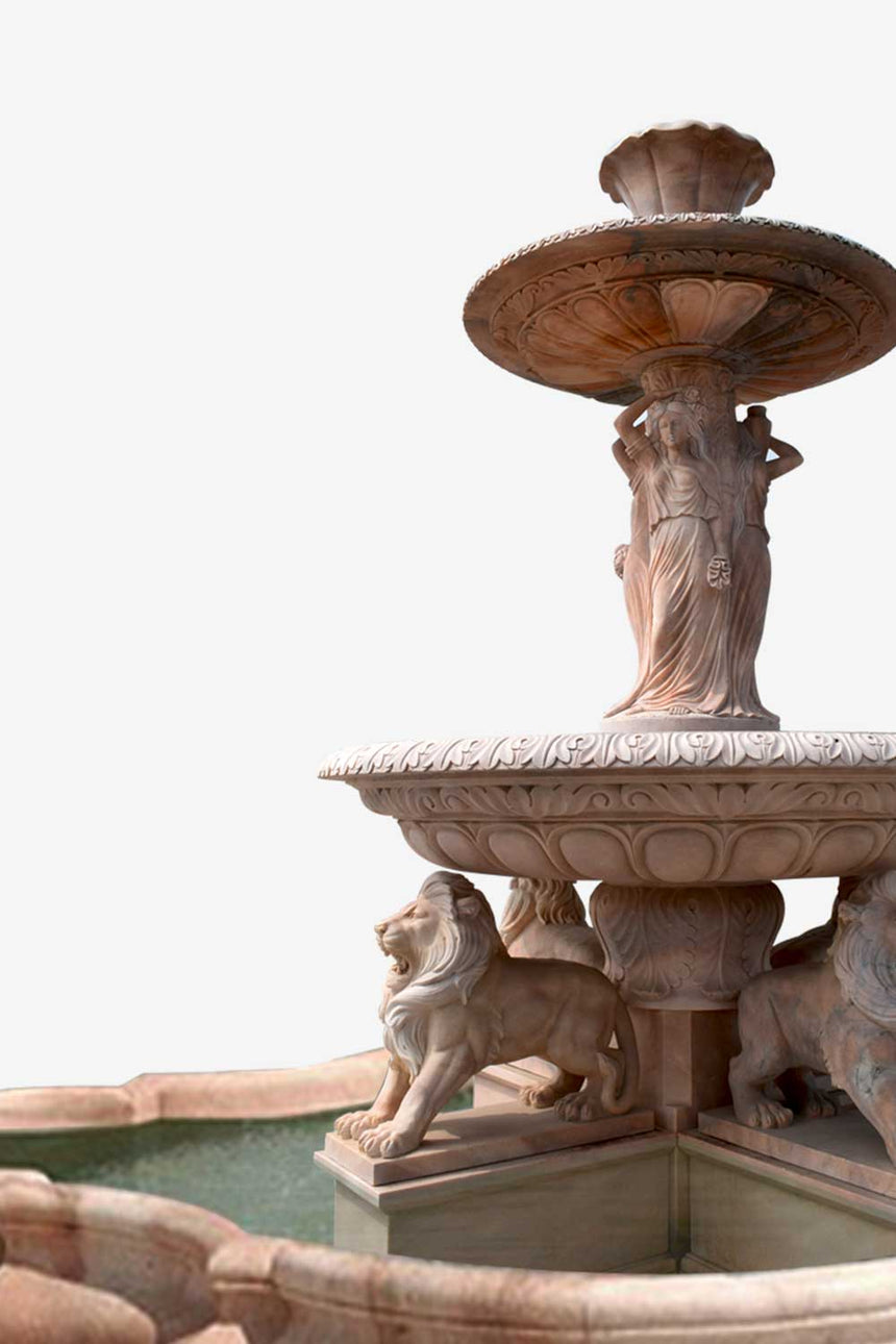 Lion statues large garden fountain For Sale