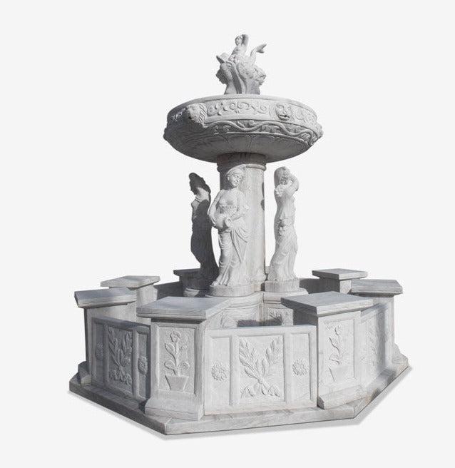 Buy white marble fountain with statues