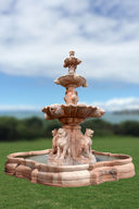 Flying Lion statues Marble Fountain, 3 tier stone fountain with lion head sprayers