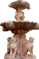Flying Lion statues Marble Fountain, 3 tier stone fountain with lion head sprayers