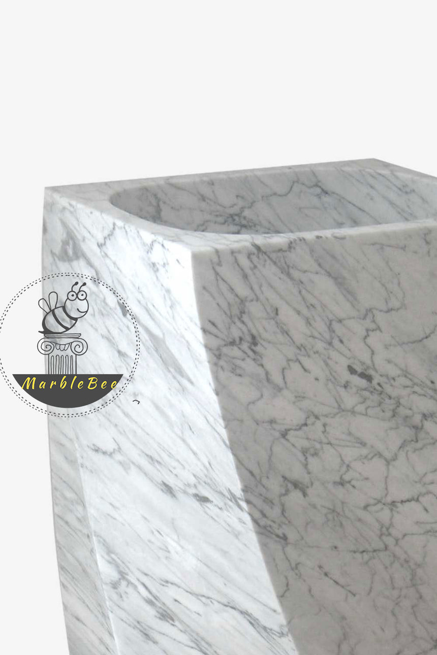 custom Calacatta white stone pedestal sink