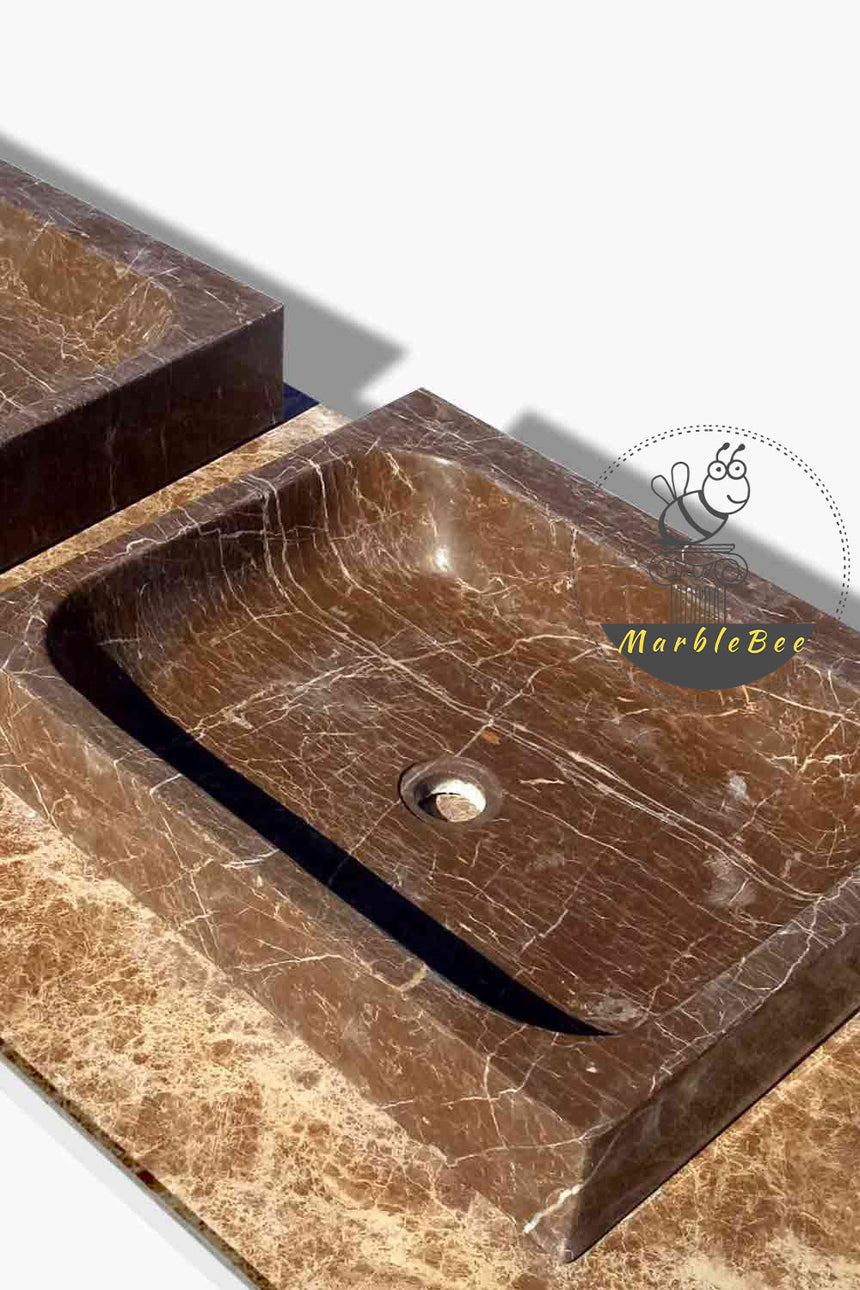 Contemporary design Square Basin Emperador dark marble basin 