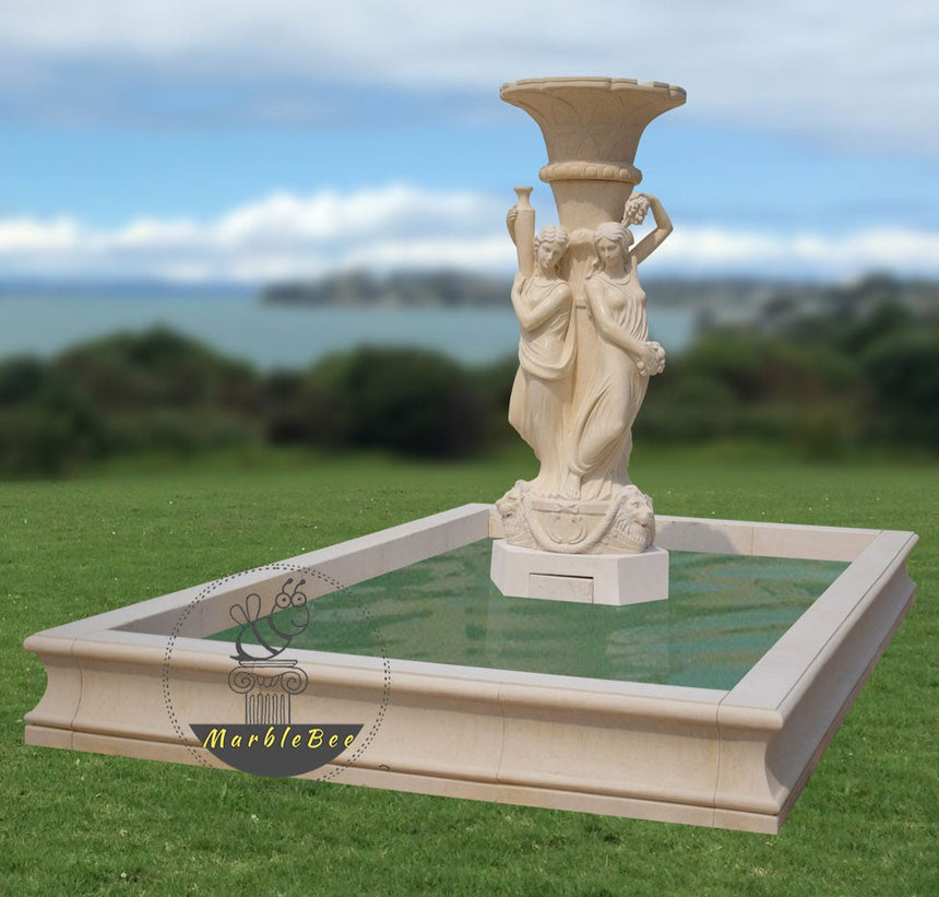 Garden fountain made by Natural stone, fountain with rectangular pool surround