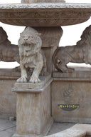Large garden stone fountain with lion sculptures and lion head sprayer