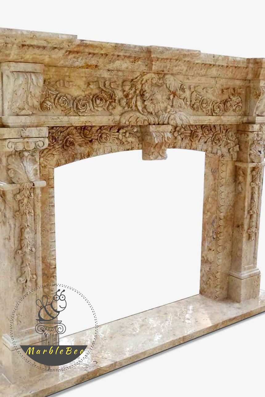 Custom Renaissance French Stone Fireplace Mantel For Sale
