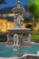 Large garden stone fountain with lion sculptures and lion head sprayer