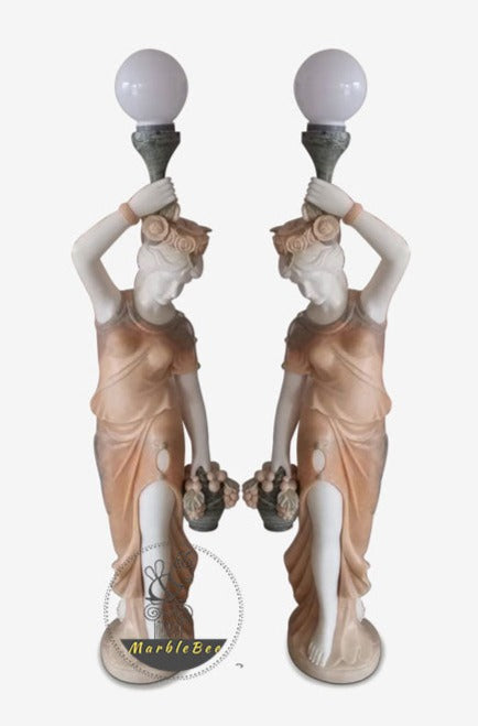 Buy Marble Lamp Post With Goddess Statues
