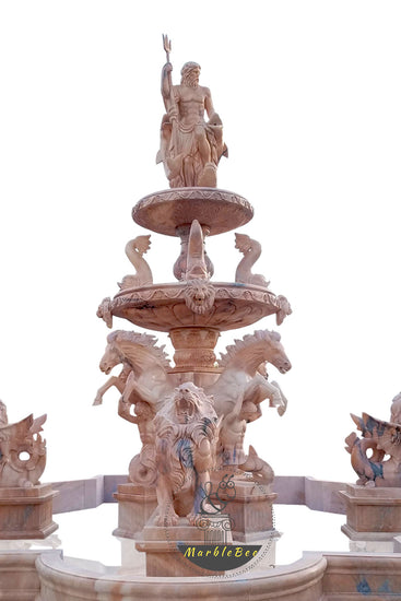 Custom large stone fountain with horses statues