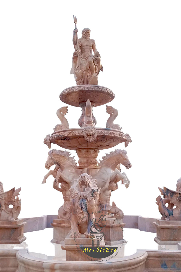 Custom large stone fountain with horses statues