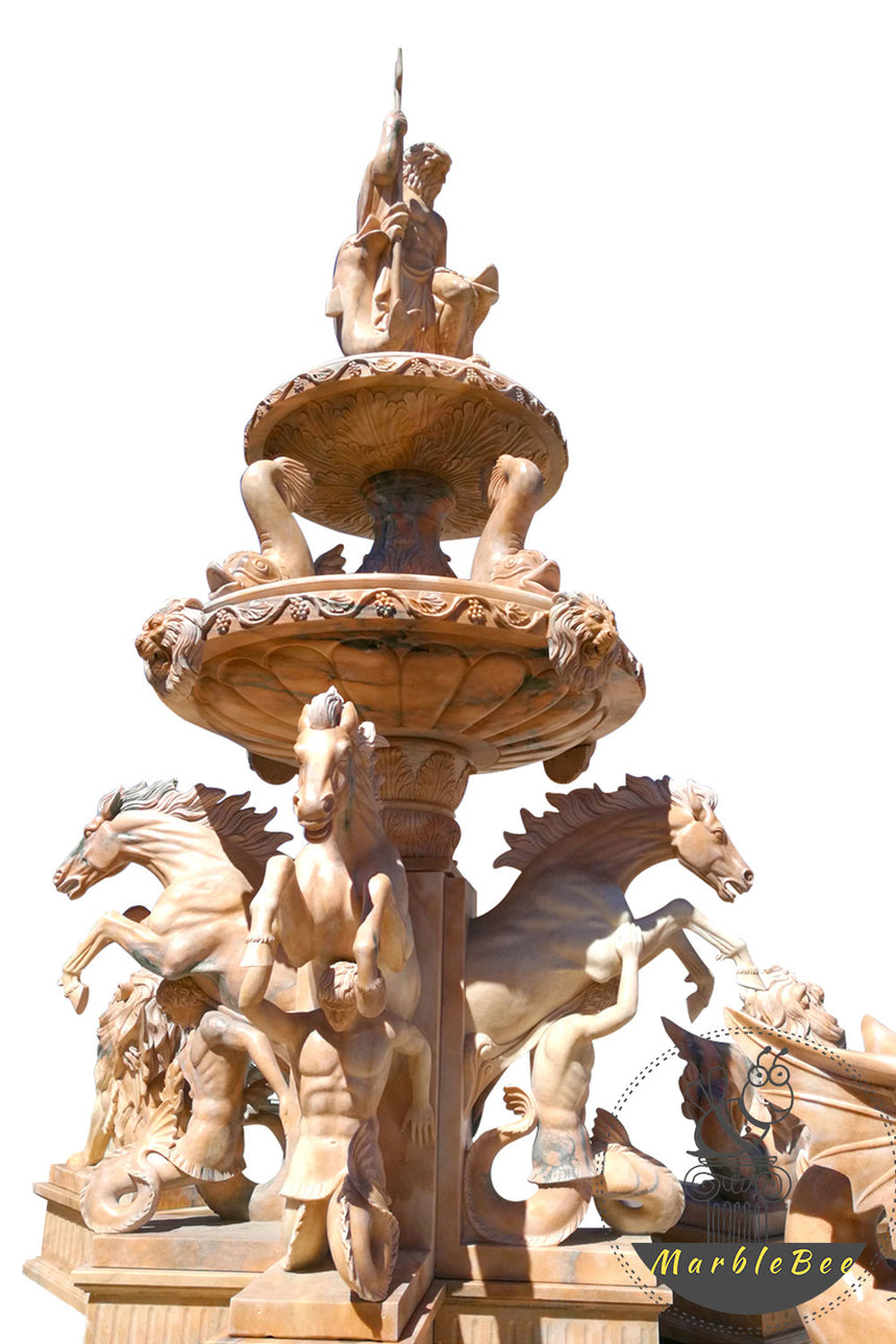 large stone fountain with horses greek gods statues For sale