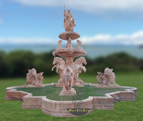 Extra large stone fountain with horses statues and Poseidon statues