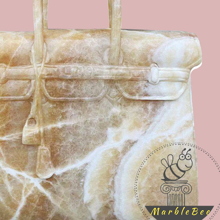 Hand-carved Yellow Onyx Handbag For Sale