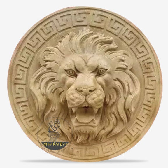 Marble lion head relief