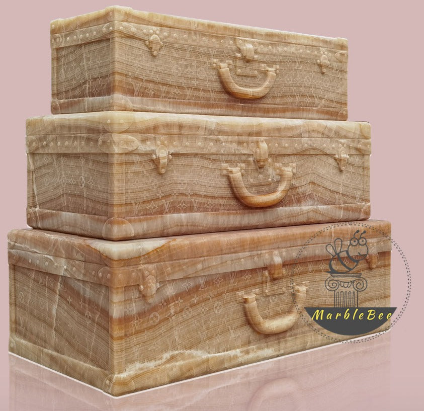 Modern Sculpture of Yellow Onyx Louis Vuitton Suitcases – Marblebee