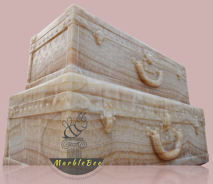 Modern Sculpture of Yellow Onyx Louis Vuitton Suitcases – Marblebee