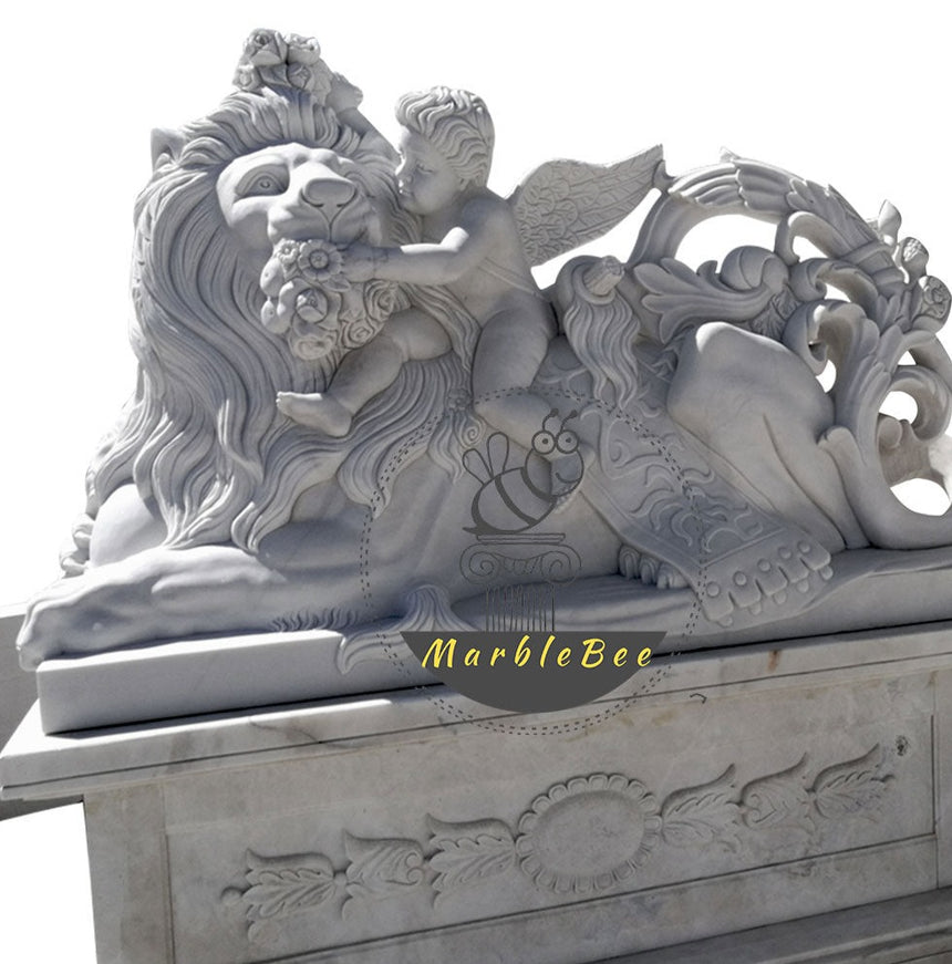 Large Stone fountain with delicate Lion statues for sale