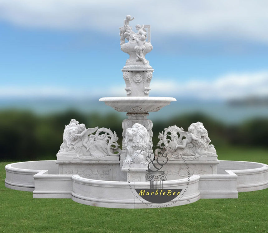 Large Stone fountain with delicate Lion statues