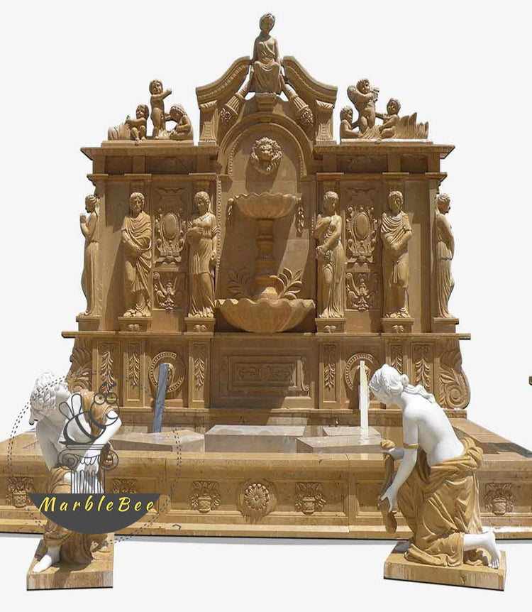 Marble wall fountain with greek statues for sale
