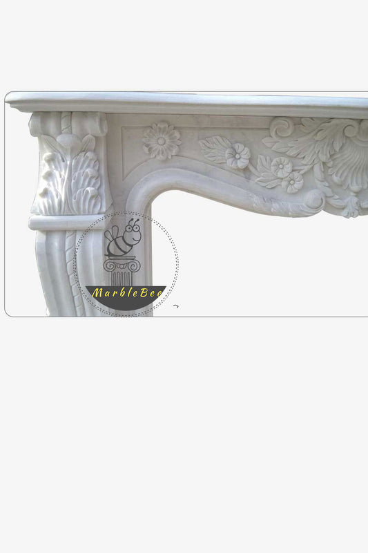 White Stone Fireplace Mantel For Sale